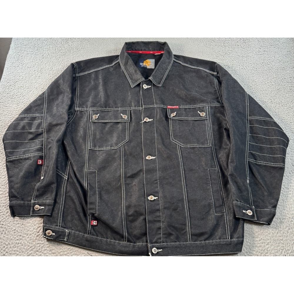 Vintage Southpole SPG Function Jacket Men 2XL Black Denim Trucker Y2K Retro Moto